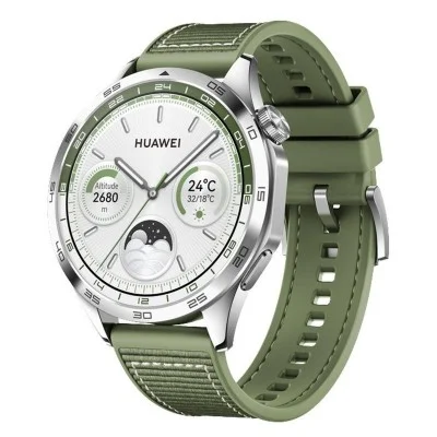Huawei Watch Gt4, 46Mm, Stainless-Steel Body, Leather Strap - Green